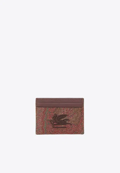 Etro Paisley Jacquard Cardholder With Pegaso Logo In Brown