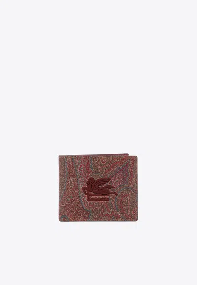 Etro Paisley Jacquard Cardholder With Pegaso Logo In Brown