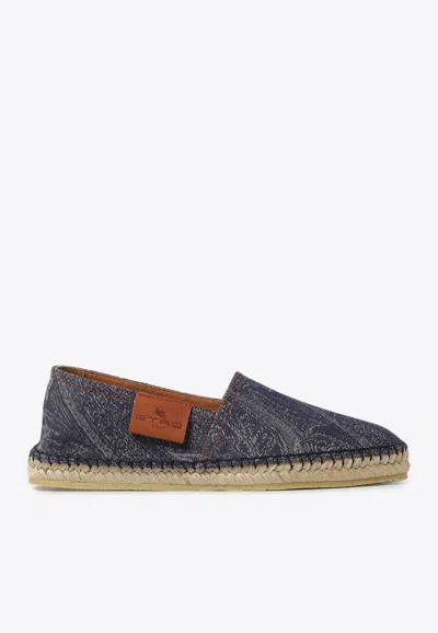 Shop Etro Paisley Jacquard Espadrilles In Navy