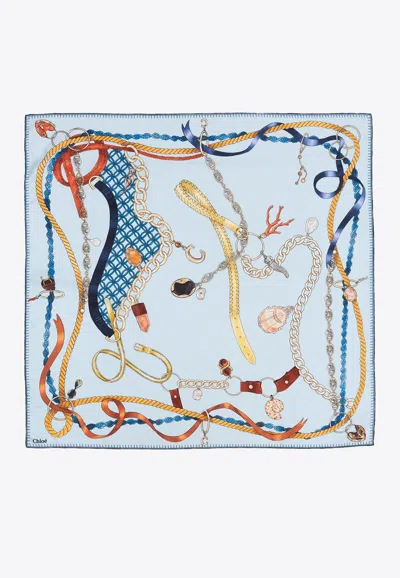 Chloé Signature Silk Square Scarf In Blue