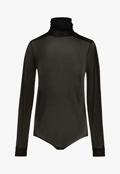 Maison Margiela Sheer Viscose Jersey T-neck Bodysuit In Black