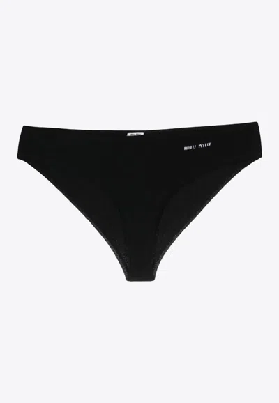 Miu Miu Logo-intarsia Cashmere-blend Briefs In Black