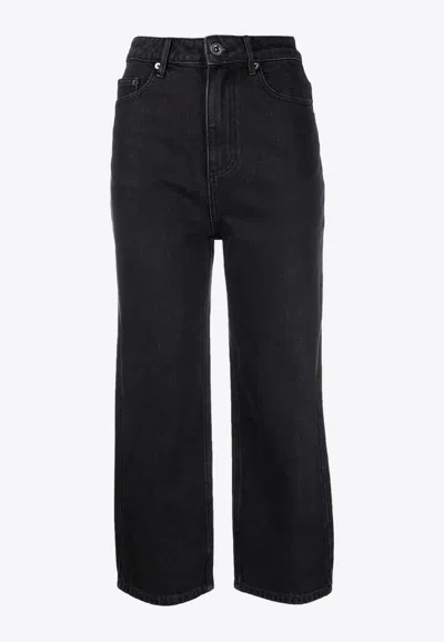 Self-portrait High Waist Cropped Straight-leg Jeans In Black