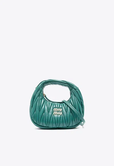 Miu Miu Mini Wander Quilted Leather Hobo Bag In Green