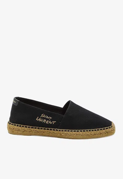 Saint Laurent Canvas Slip-on Espadrilles With Embroidered Logo Detail In Black