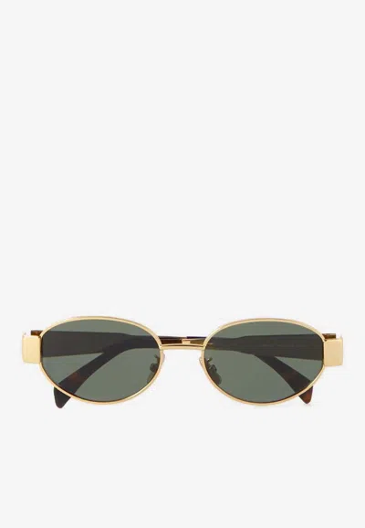 Celine Womens Gold Cl40235u Oval-frame Metal Sunglasses In Green