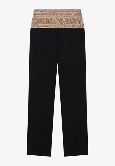 Stella Mccartney Crystal-embellished Wool Trousers In Black