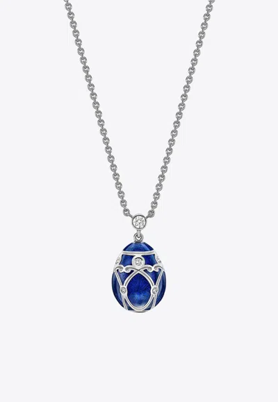 Fabergé Heritage Small Egg Pendant Necklace In 18-karat White Gold In Blue
