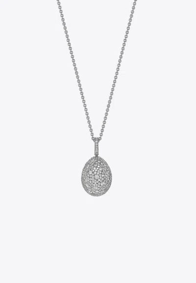 Fabergé Emotion Diamond Egg Pendant Necklace In 18-karat White Gold In Silver