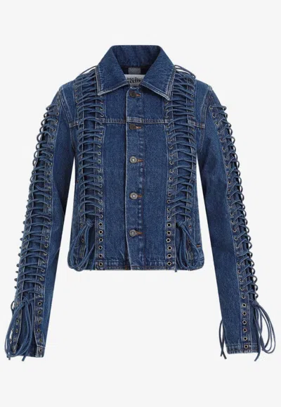 Jean Paul Gaultier Laced-up Denim Jacket In Blue