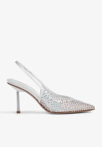 Le Silla Gilda 80 Crystal-embellished Slingback Pumps In Metallic