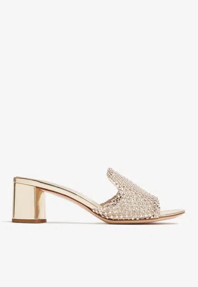 Le Silla Gilda 60mm Crystal-embellished Mules In Metallic