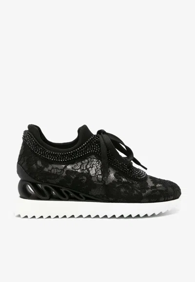 Shop Le Silla Floral Lace Low-top Sneakers In Black