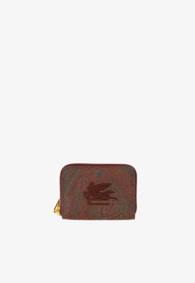 Etro Paisley Jacquard Zip Wallet In Brown