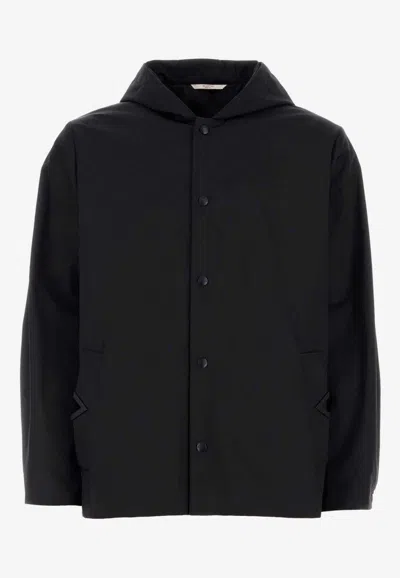 Valentino Hooded Overshirt In Tech Fabric In Navy