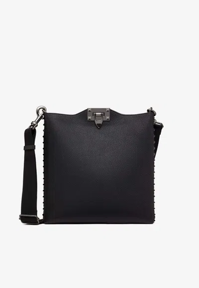 Valentino Rockstud Leather Crossbody Bag In Black