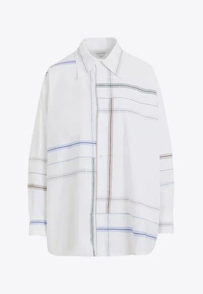 Bottega Veneta Womens White Blue Green Tau Checked Dropped-shoulder Relaxed-fit Cotton Shirt In White