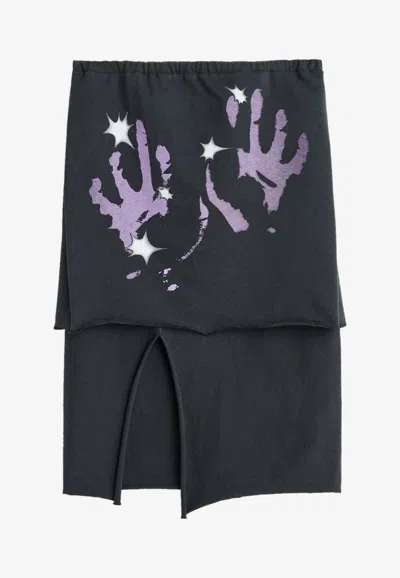 Our Legacy Slashed Hand Print Midi Skirt In Black