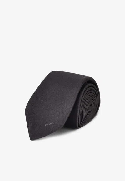 Prada Black Silk Tie With Logo Men In Black