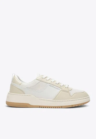 Ferragamo Dennis Low-top Leather And Mesh Sneakers In White