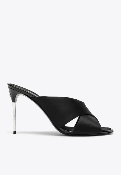Dolce & Gabbana Satin Sandals With Back Monogram In Black