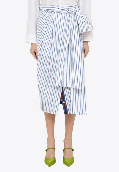 Dries Van Noten Striped Cotton Midi Skirt Waist Wrap In Blue