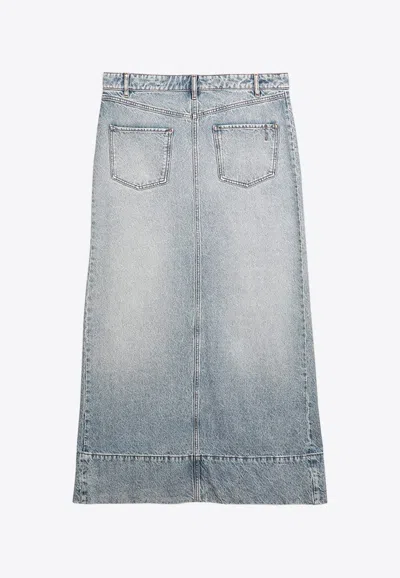 Sportmax Long Denim Skirt Inside Out In Blue