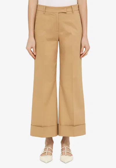 Quelledue Turn-up Flared Pants In Beige