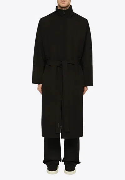 Fear Of God Black Wool Trench Coat With High Collar In Black