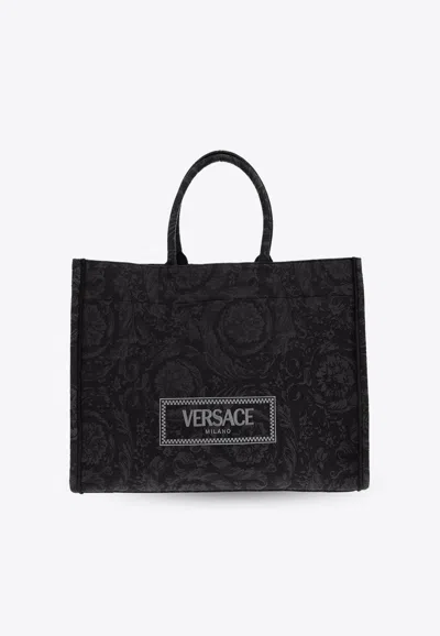 Versace Large Athena Barocco Tote Bag In Black