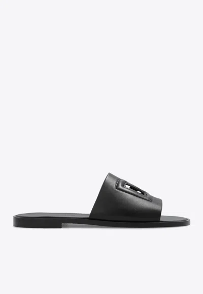 Dolce & Gabbana Black Sandals With Dg Logo Cut-out In Leather Man In Black
