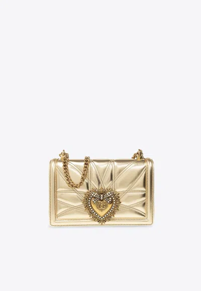 Dolce & Gabbana Medium Devotion Crossbody Bag In Quilted Nappa Mordore Leather In Gold
