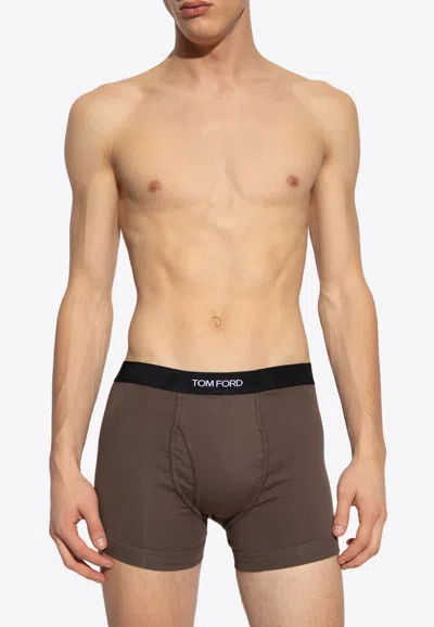 Tom Ford Logo-waistband Cotton Boxers In Khaki