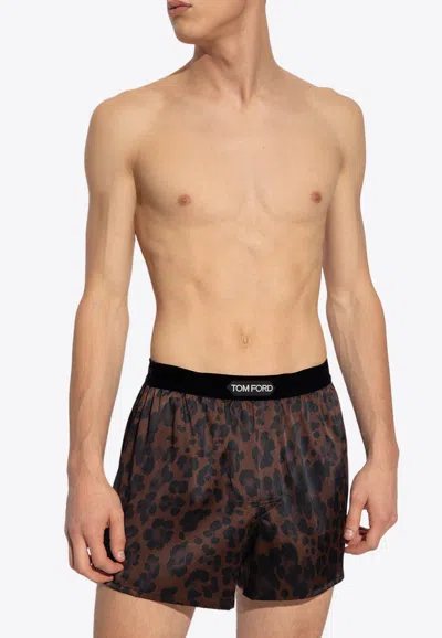 Tom Ford Leopard Print Boxer Briefs In Brown
