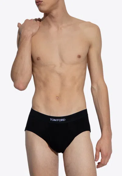 Tom Ford Logo-print Slim-fit Stretch-cotton Briefs In Black