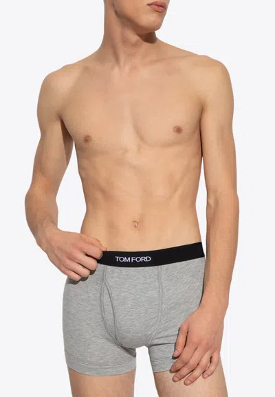 Tom Ford Logo-embroidered Cotton-blend Jersey Boxers In Gray