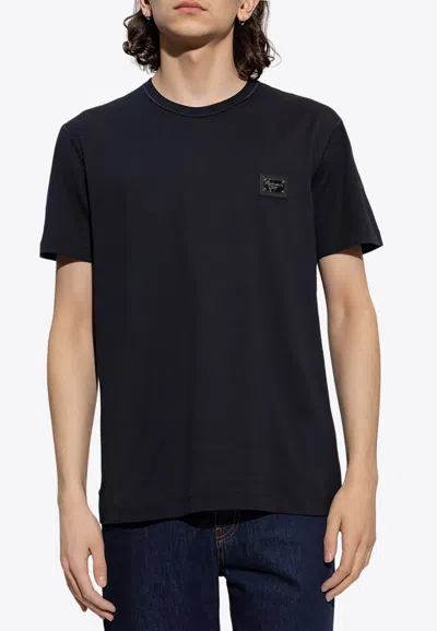 Dolce & Gabbana Logo Plaque Crewneck T-shirt In Navy