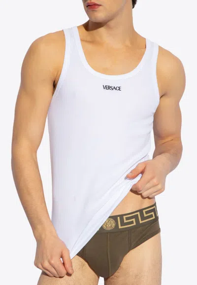 Versace White Logo Tank Top In White