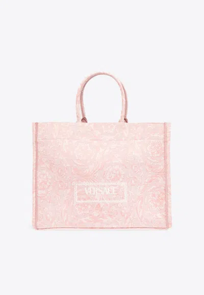 Versace Large Athena Barocco Tote Bag In Pink