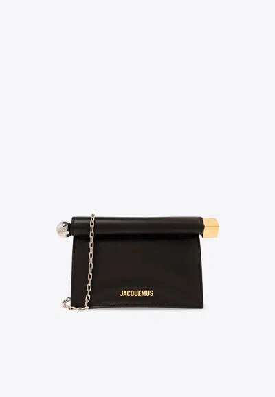 Jacquemus Mini Rond Carré Leather Clutch In Black