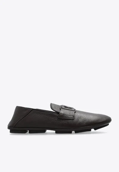 Dolce & Gabbana Round Head Loafer Shoes In Brown