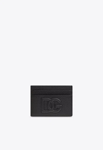 Dolce & Gabbana Small Zip-around Wallet In Calfskin With Raised Logo In Black