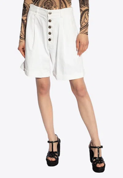 Etro Pleated Shorts With Buttons In White