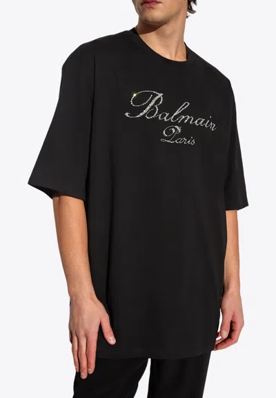 Balmain Signature Embroidered T-shirt In Black