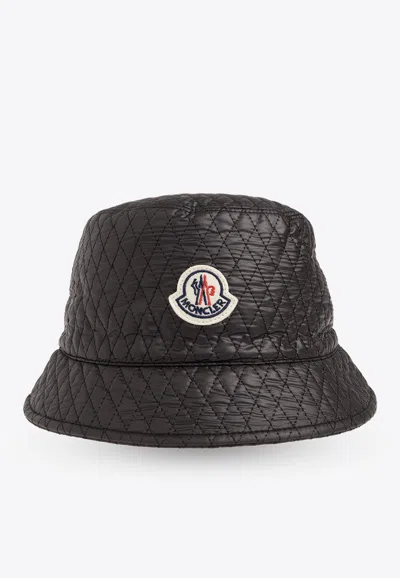 Moncler Logo-patch Quilted Bucket Hat In Black