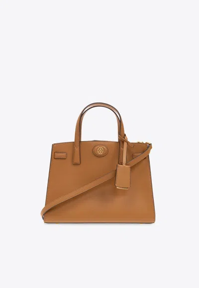 Tory Burch Biscuit Leather Small Robinson Handbag In Brown