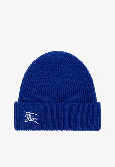 Burberry Embroidered Ekd Cashmere Beanie In Blue
