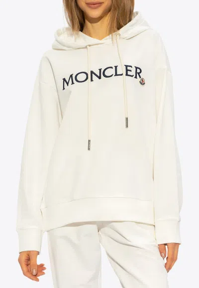 Moncler Logo-embroidered Drawstring Cotton Hoodie In White