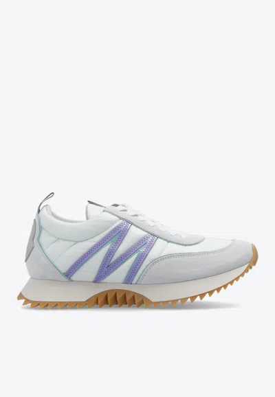 Moncler Low-top Sneakers With Nylon And Leather In Light Blue