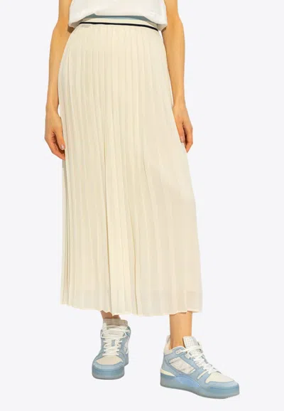 Moncler Georgette Pleated Midi Skirt In Cream